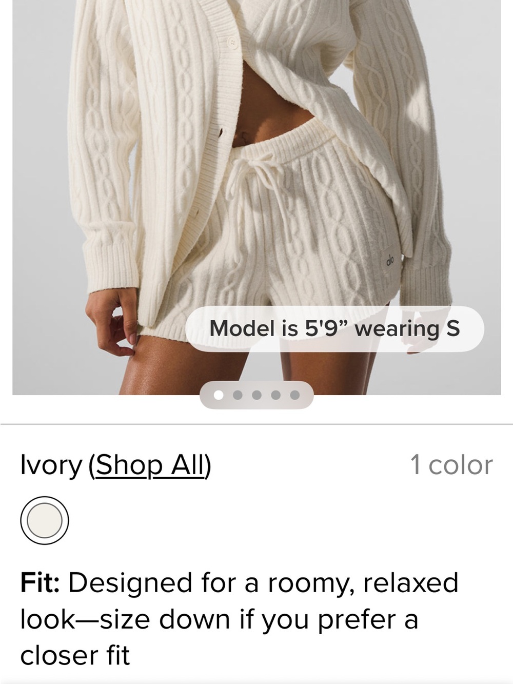 ALO Yoga Ivory Cable-Knit Cardigan & Shorts Set